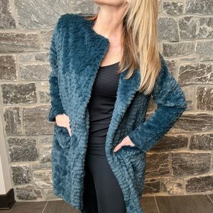 Democracy Faux Fur Jacket in Teal Blue